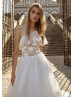 One Shoulder Ivory Floral Tulle Princess Wedding Dress